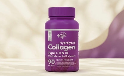 Colágeno Hidrolizado Premium Tipos I, II & III – Con Ácido Hialurónico y Vitamina C (90 Cápsulas)